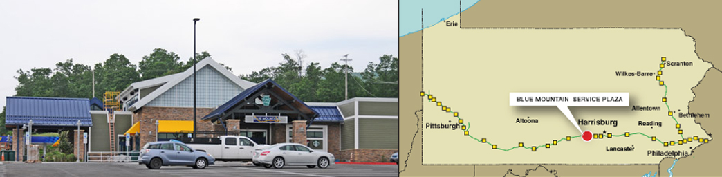 Blue Mountain service plaza and locator map